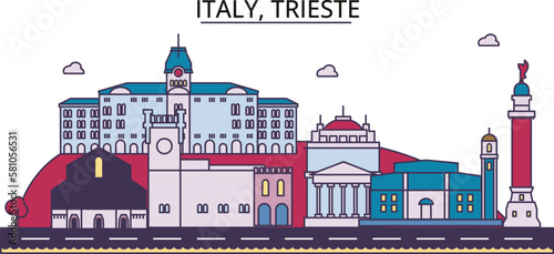 Italy, Trieste tourism landmarks, vector city travel illustration