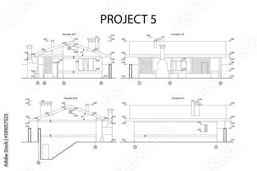 Vector architectural project of a sauna or banya