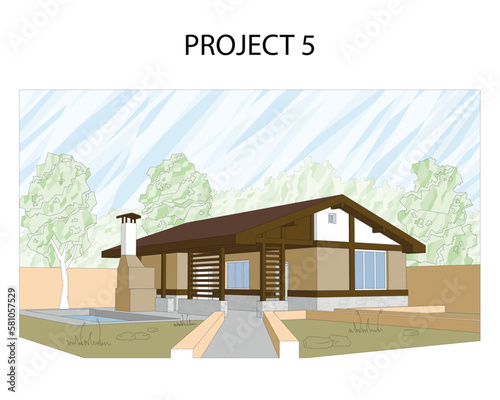 Vector architectural project of a sauna or banya