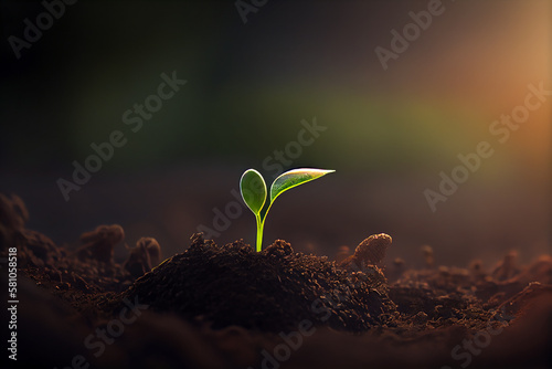 Soil with seedling sprouts created with generative AI