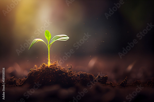 Soil with seedling sprouts created with generative AI