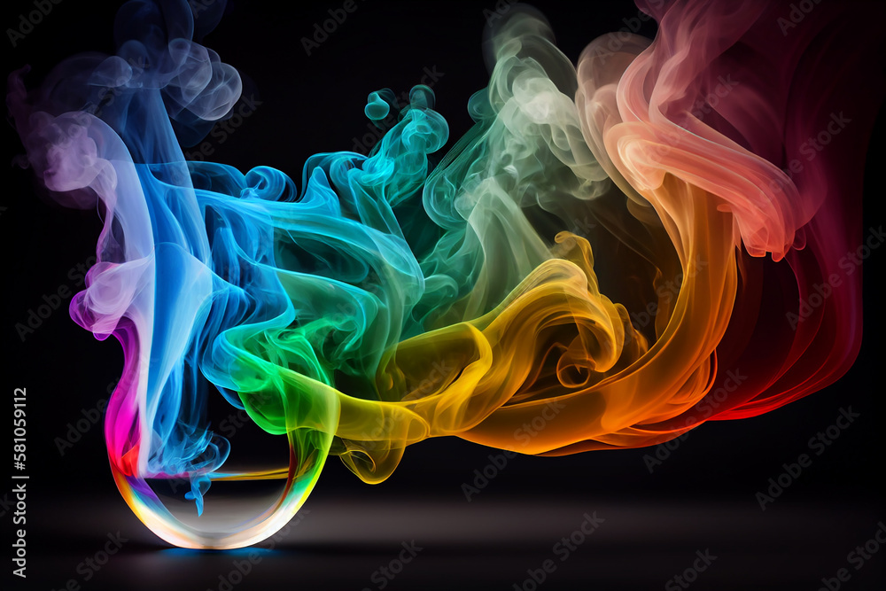 Fototapeta premium rainbow smoke on black background , generative AI