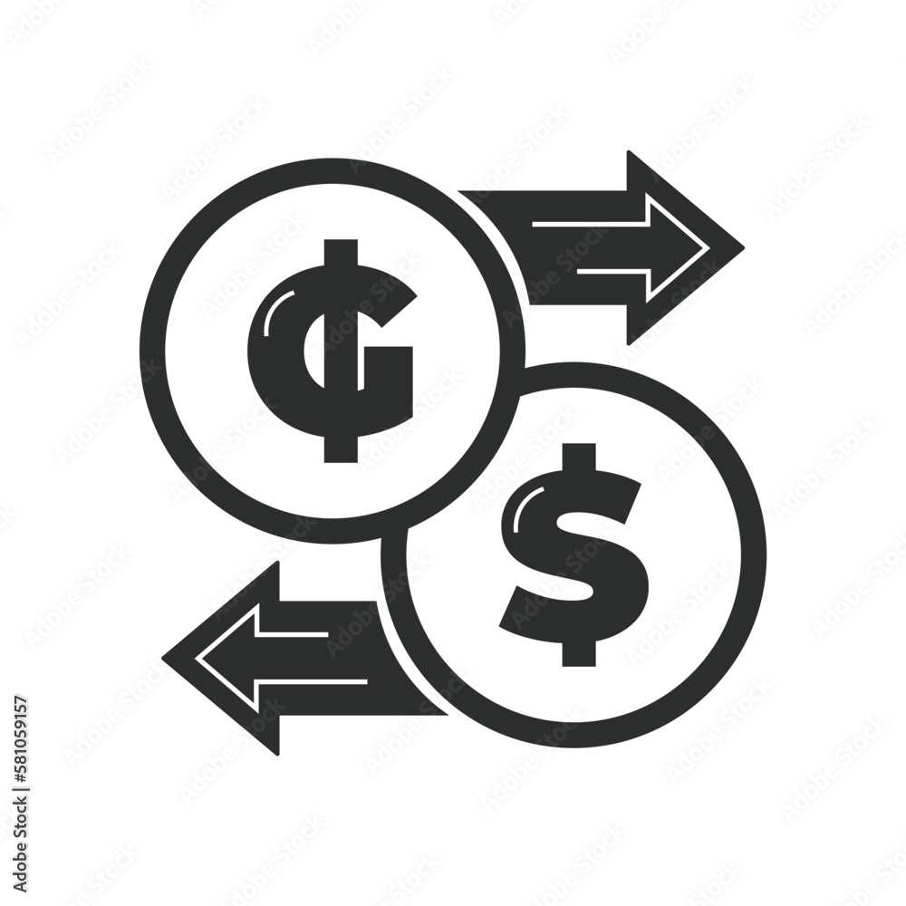 Vector illustration. Currency exchange. Money conversion. Dollar to guarani icon isolated on white background. Dollar to Guarani exchange icon with arrow. Guarani to usd PYG Vector illustration. Currency exchange. Money conversion. Dollar to guarani icon isolated on white background. Dollar to Guarani exchange icon with arrow. Guarani to usd PYG