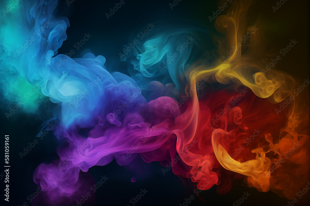 rainbow smoke on black background , generative AI