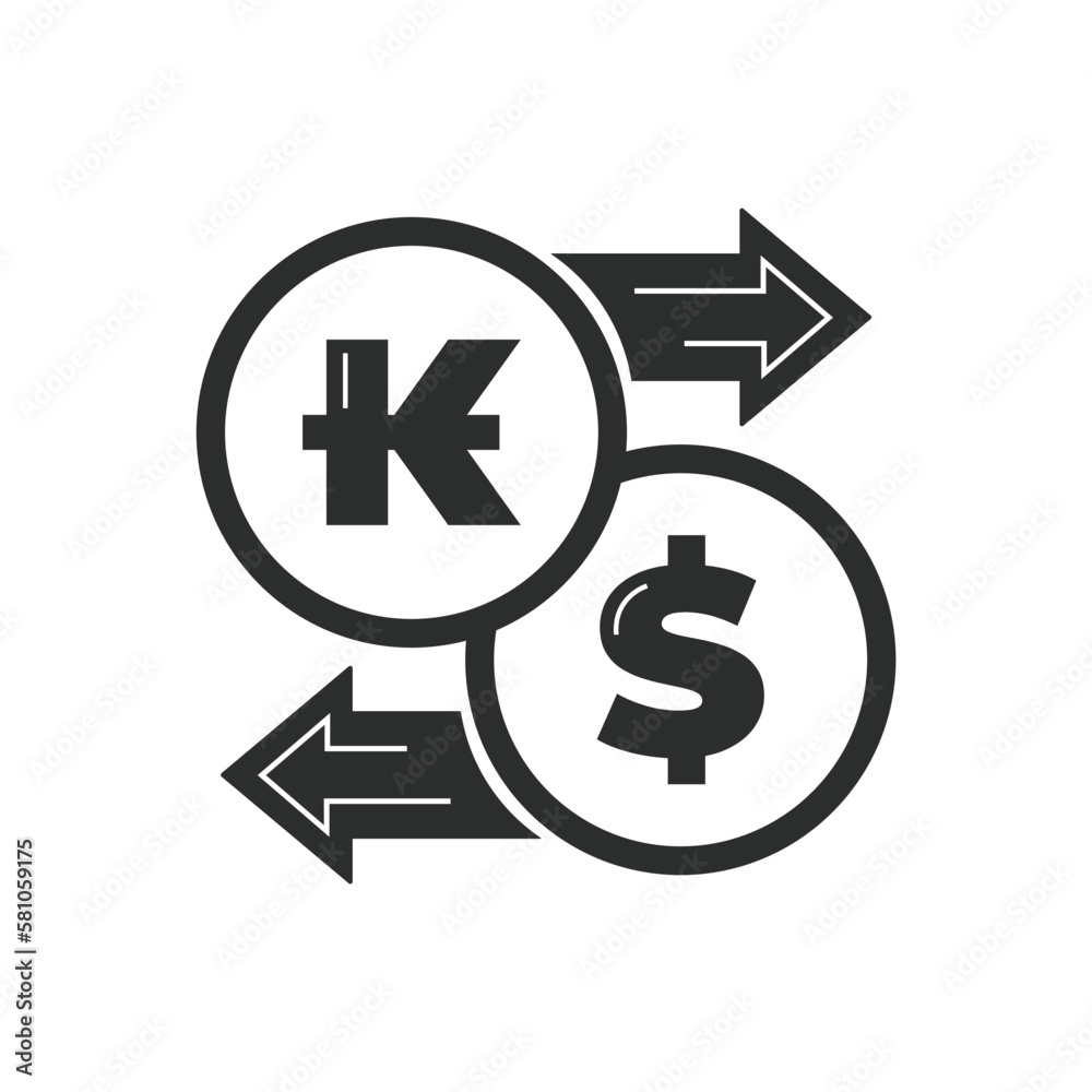 Vector illustration. Currency exchange. Money conversion. Dollar to lao kip icon isolated on white background. Dollar to lao kip exchange icon with arrow. USD LAK Vector illustration. Currency exchange. Money conversion. Dollar to lao kip icon isolated on white background. Dollar to lao kip exchange icon with arrow. USD LAK