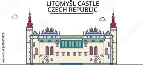 Czech Republic, Litomysl Castle tourism landmarks, vector city travel illustration