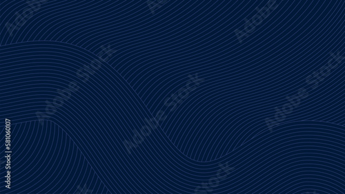 Navy geometric linear background. Wave with lines on wavy backdrop. Editable stroke.