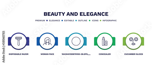 set of beauty and elegance thin line icons. beauty and elegance outline icons with infographic template. linear icons such as disposable razor, woman face, 1642645100876100-28.eps,,,,,, concealer,