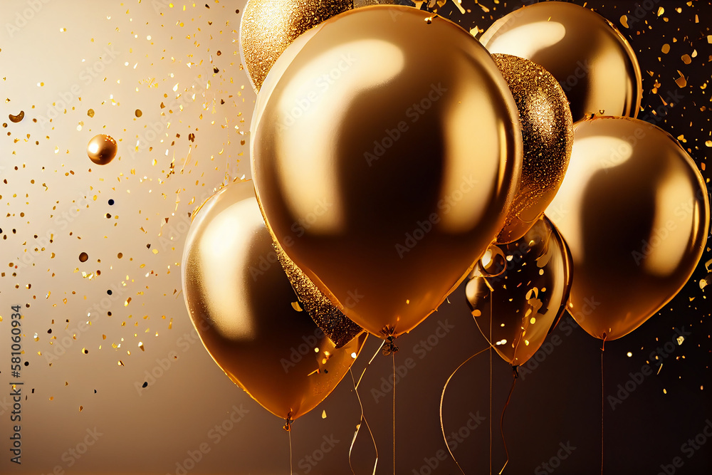 White and gold balloon on gold background. Generative ai