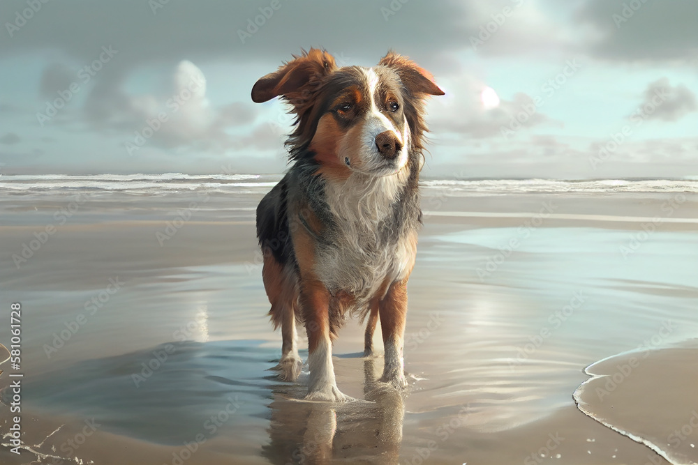 Dog  on the beach . AI Generate