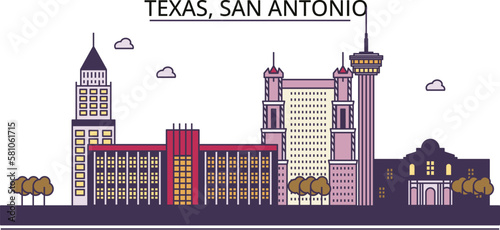 United States, San Antonio tourism landmarks, vector city travel illustration photo
