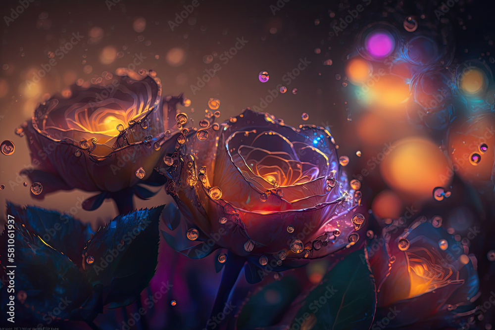 Obraz premium plasma roses, bokeh background. Generative AI image.
