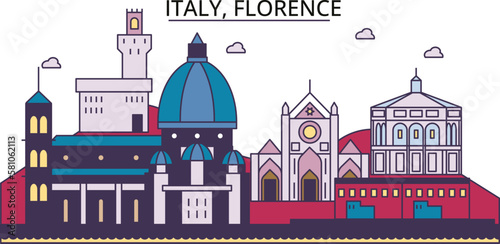 Italy, Florence tourism landmarks, vector city travel illustration