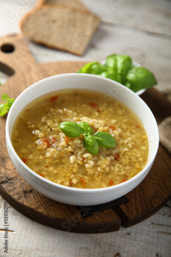 Homemade lentil soup with vegetables