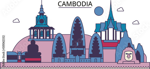 Cambodia tourism landmarks, vector city travel illustration