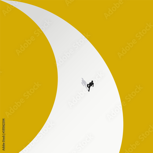 Businessman walking at the long white road, long career journey concept illustration