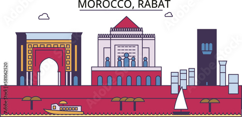 Morocco, Rabat tourism landmarks, vector city travel illustration