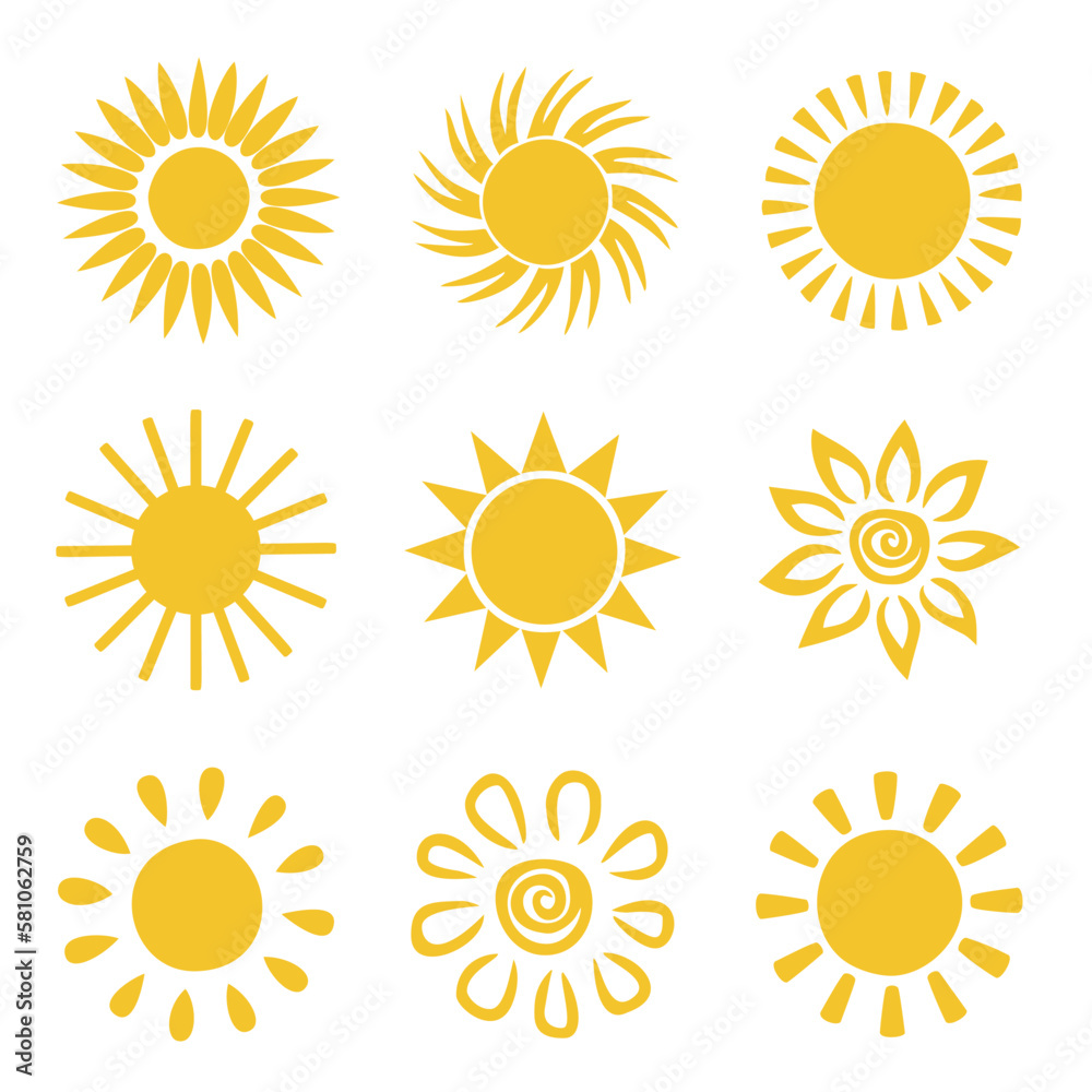 Sun icon set clipart. Vector illustration flat design.