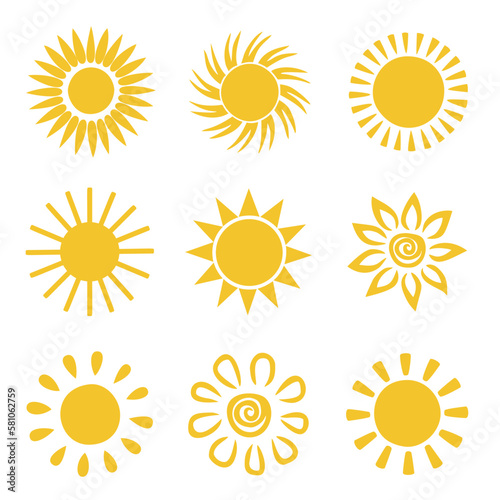 Sun icon set clipart. Vector illustration flat design.