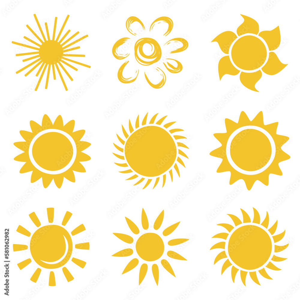 Sun icon set clipart. Vector illustration flat design.