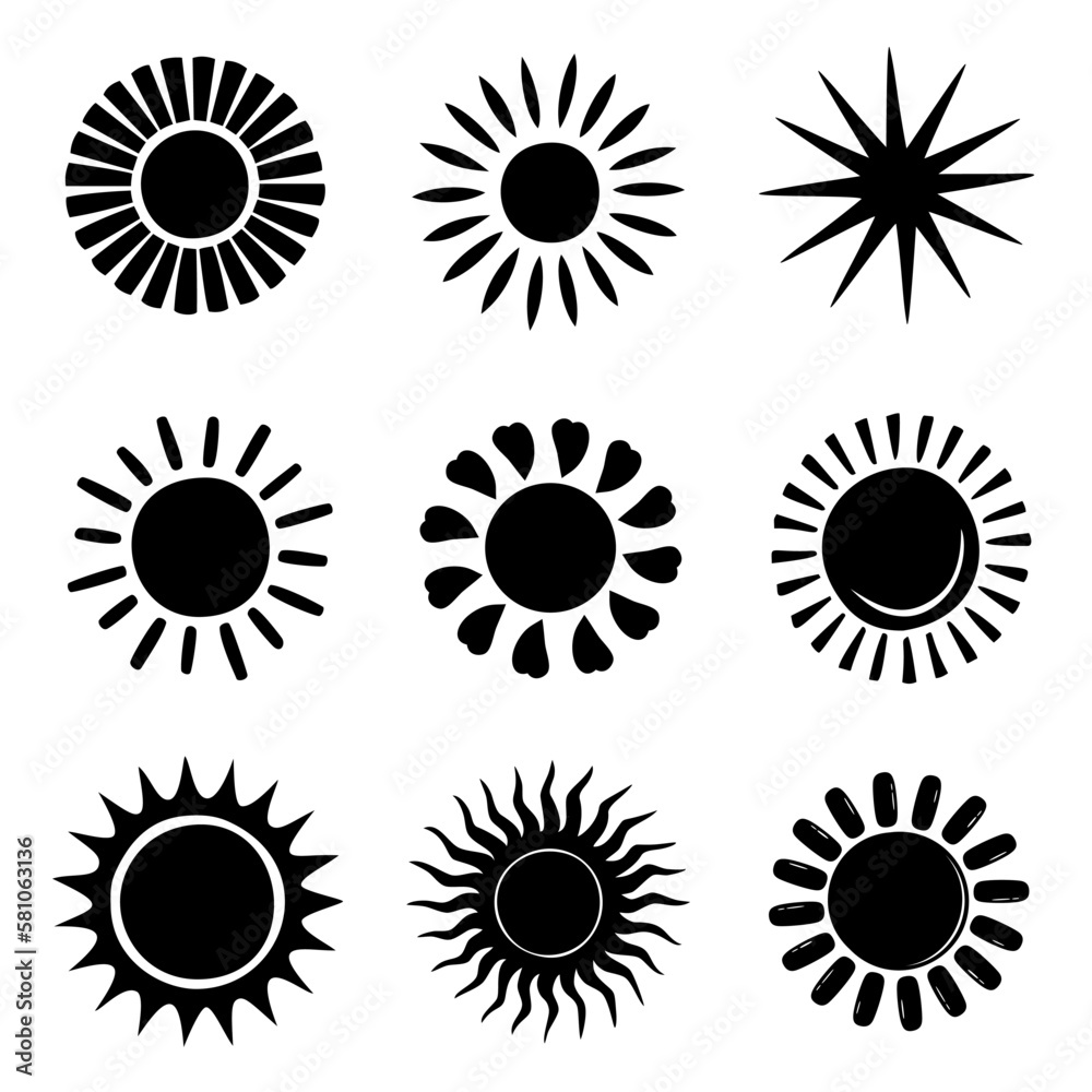 Sun icon set clipart. Vector illustration flat design.