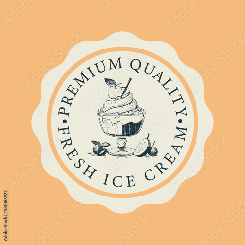 Ice cream Hand Drawn Design Element in Vintage Style for Logotype, Label, Badge and other design. Ice cream shop retro vector illustration.