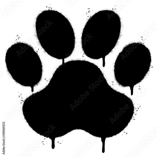 Spray Painted Graffiti Paw Print icon Sprayed isolated with a white background. graffiti paw icon with over spray in black over white.