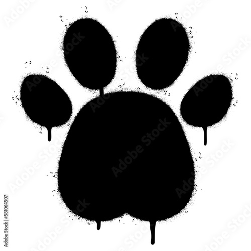 Spray Painted Graffiti Paw Print icon Sprayed isolated with a white background. graffiti paw icon with over spray in black over white.