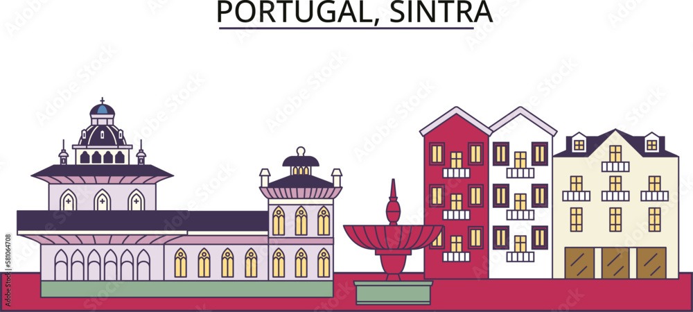 Portugal, Sintra tourism landmarks, vector city travel illustration