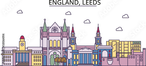 Obraz na płótnie United Kingdom, Leeds tourism landmarks, vector city travel illustration w salonie