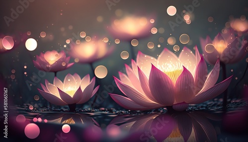 Tableau sur toile 3D illustration of a pink lotus flower in water with sunshine