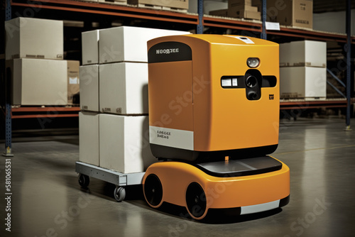 automated robots in warehouse delivering and transporting boxes. generative ai