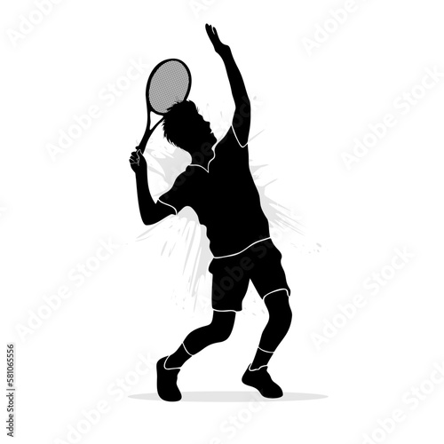 Silhouette of professional male tennis player isolated on white background © Musa Studio