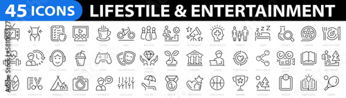 Lifestyle 45 icon set. Entertainment icons. Outline icons collection. Vector illustration