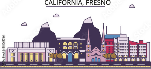 United States, Fresno tourism landmarks, vector city travel illustration photo