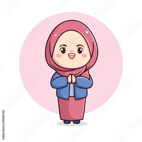 cute hijab girl in sorry and apology pose kawaii chibi