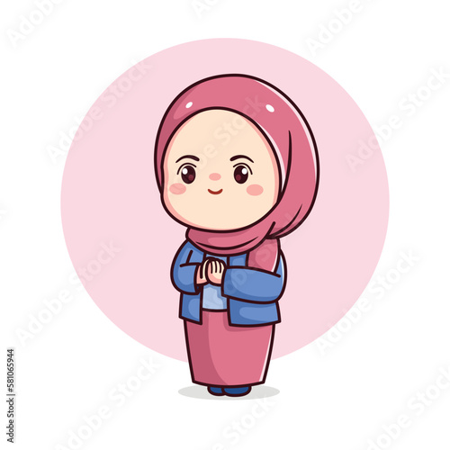 cute hijab girl in sorry or apology pose kawaii chibi