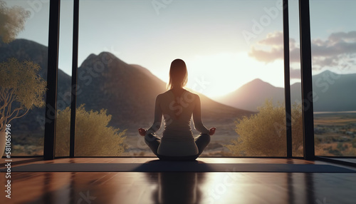 Yoga at sunset, Meditation, Geberative AI © AIExplosion