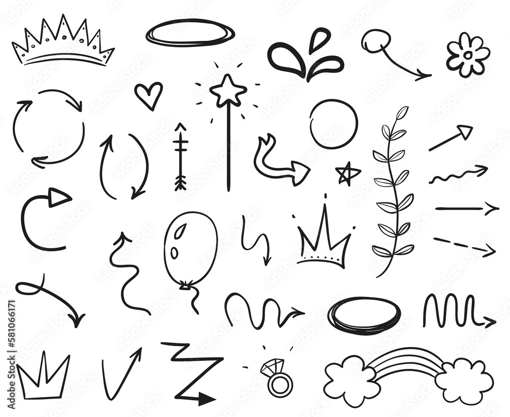 Infographic elements on isolated white background. Hand drawn simple arrows. Line art. Set of different things. Abstract signs. Black and white illustration. Doodles for artwork Infographic elements on isolated white background. Hand drawn simple arrows. Line art. Set of different things. Abstract signs. Black and white illustration. Doodles for artwork