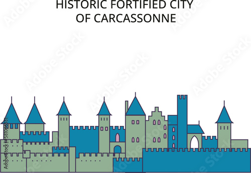 France, Carcassonne Landmark tourism landmarks, vector city travel illustration