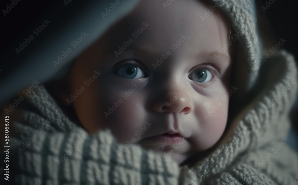 Close up of a New Born Child, Portrait in dimmed natural lighting. Shallow focus, illustrative generative AI. Not a real person. Close up of a New Born Child, Portrait in dimmed natural lighting. Shallow focus, illustrative generative AI. Not a real person.