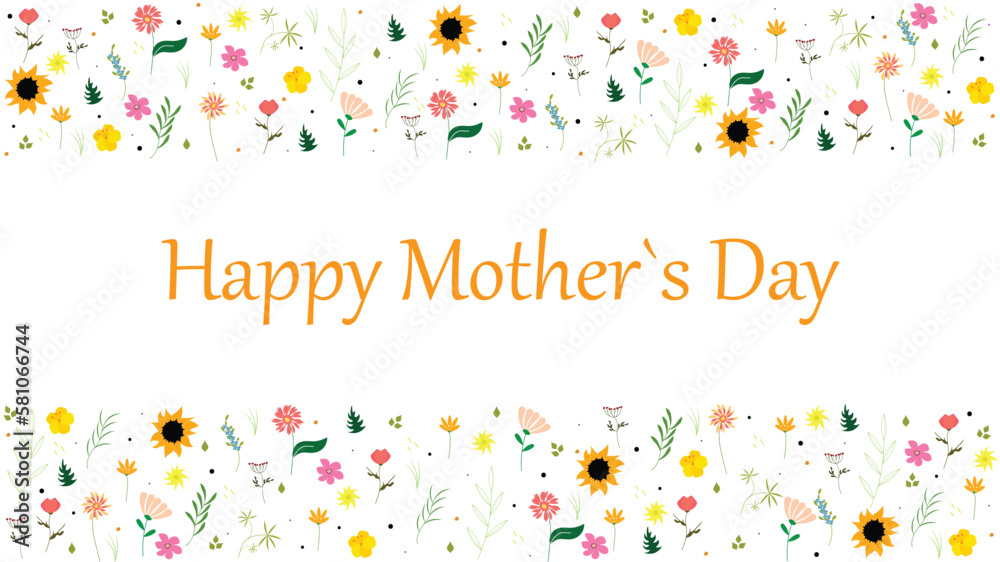 Happy Mother's Day greeting card with colorful flowers. 