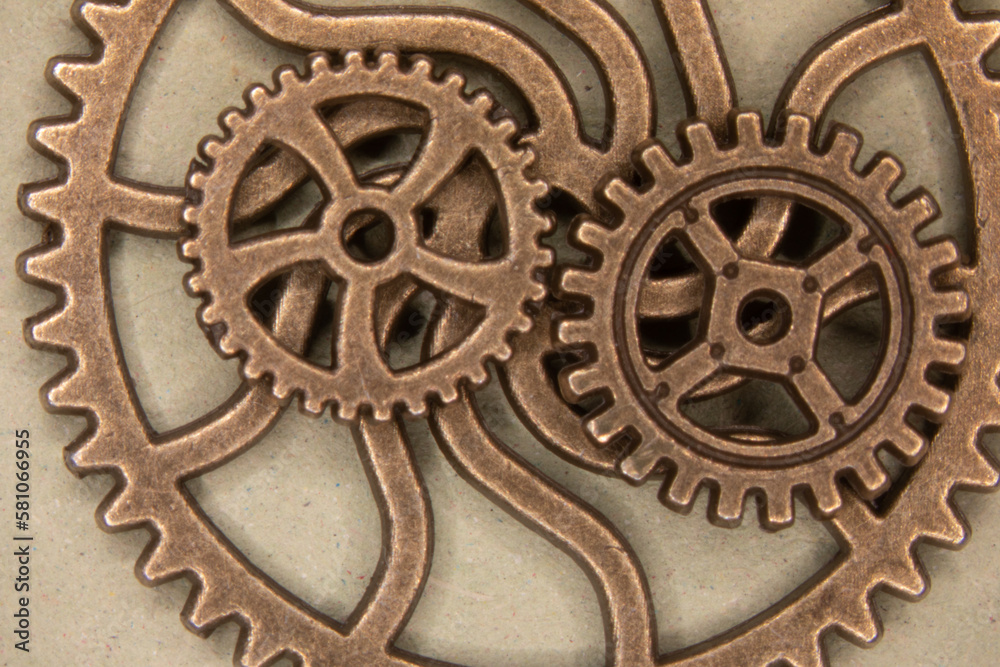 Brass gears are interlocked