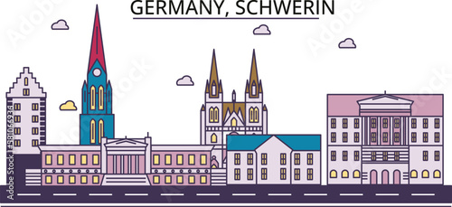 Germany, Schwerin tourism landmarks, vector city travel illustration