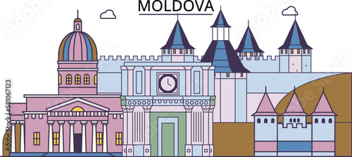 Moldova tourism landmarks, vector city travel illustration