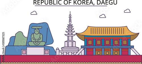 South Korea, Daegu tourism landmarks, vector city travel illustration photo