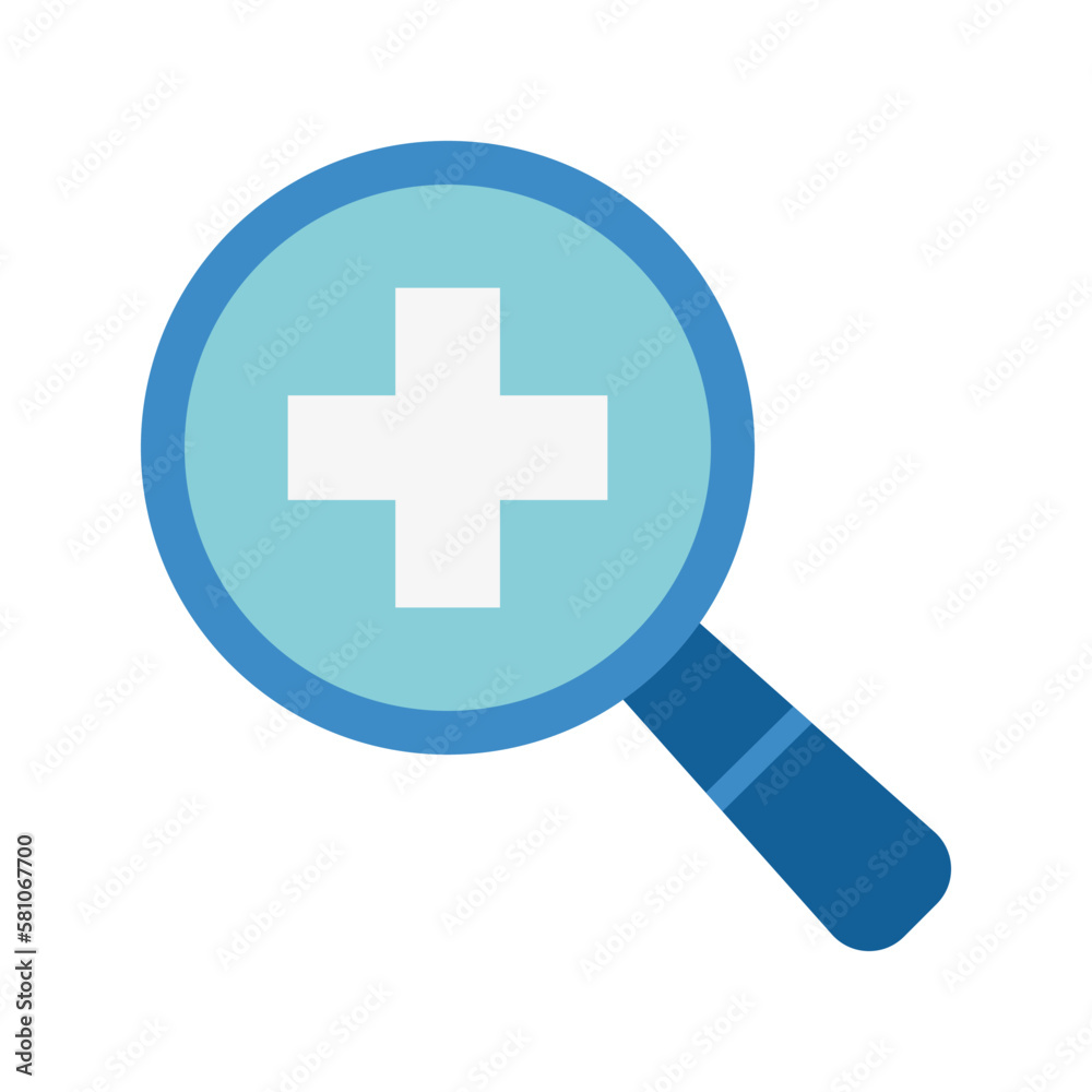 Magnifying glass for search medical icon. First aid and health care. Medical symbol of emergency help. Magnifying glass for search medical icon. First aid and health care. Medical symbol of emergency help.
