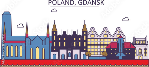 Obraz na płótnie Poland, Gdansk tourism landmarks, vector city travel illustration w salonie