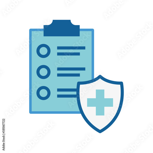 Medical insurance icon. Life insurance, family health care protection. Clipboard and shield with a cross as a symbol insurance. © StockVector