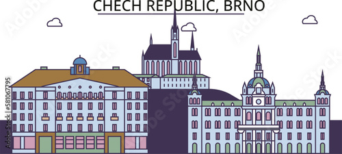 Czech Republic, Brno tourism landmarks, vector city travel illustration